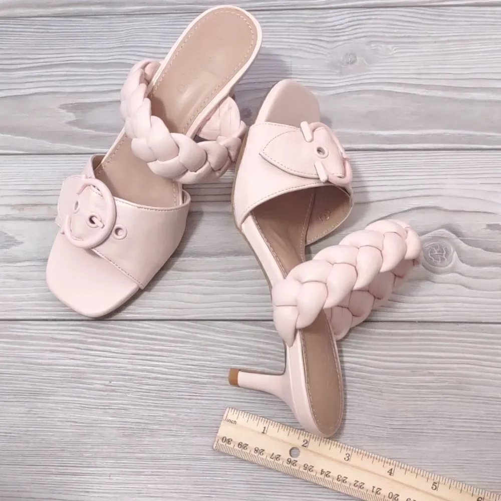 (68-2244) Coutgo Women's Braided Sandals Open Toe Kitten Heels Sz 5